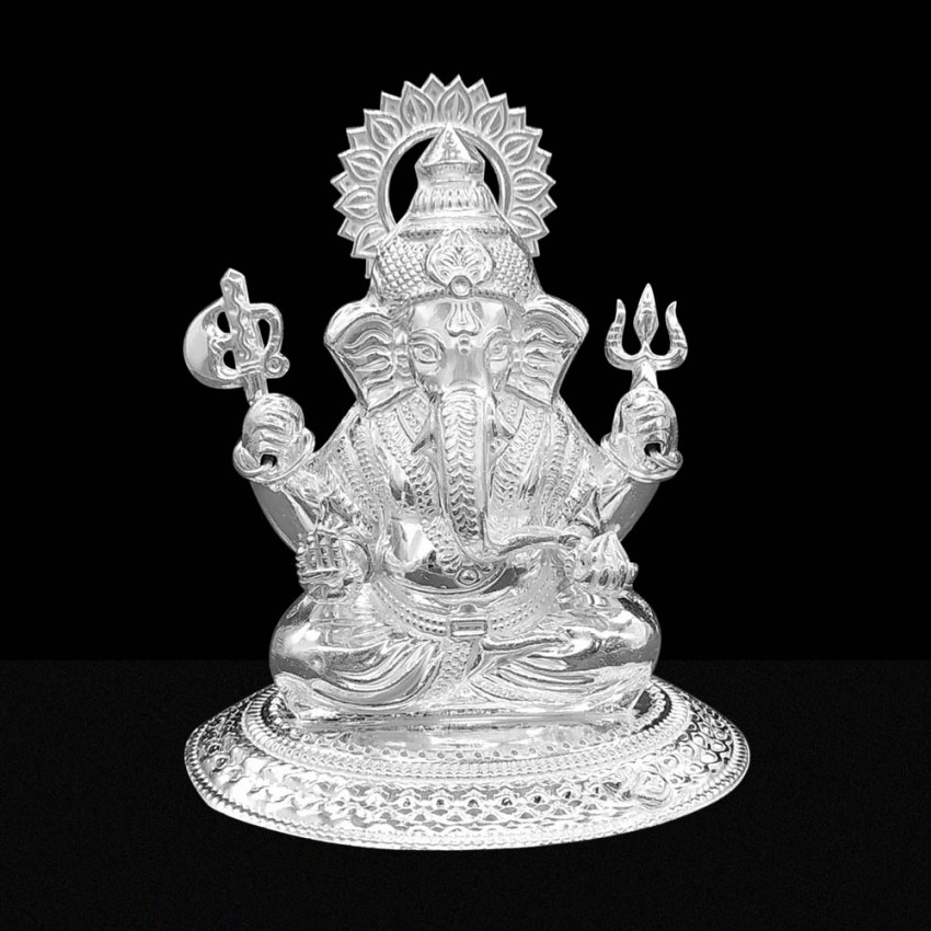 Silver Lord Ganesha Murit Idol for Worship - Size: 4 inches