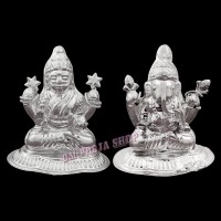 Silver Laxmi Ganpati Small idol - Size: 1.75 x 1.75 x 1.25 inches