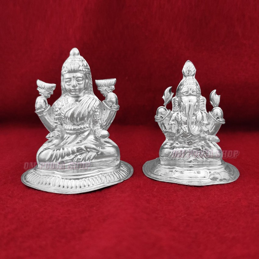 Small Goddess Laxmi And Lord Ganesha idol in Pure Silver