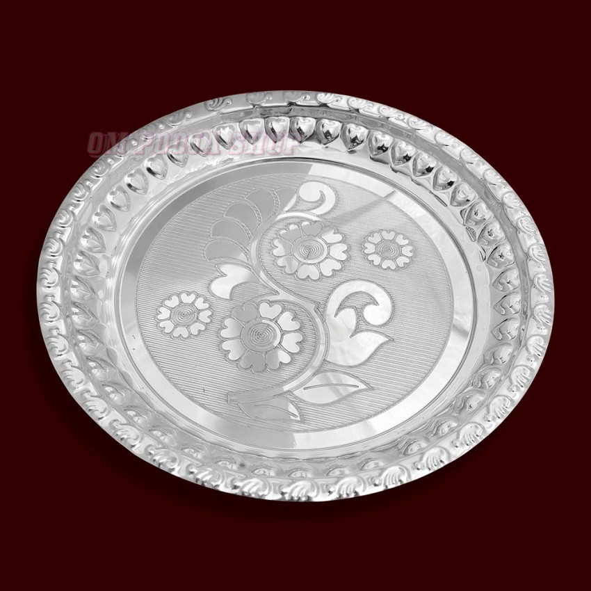 Festival Puja Plate Thali in Pure Silver - SIze: 8.2 inches