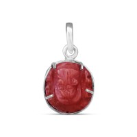 Ganpati Pendant in Red Aventurine Stone with Pure Silver