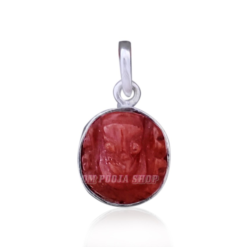 Ganpati Pendant in Red Aventurine Stone with Pure Silver