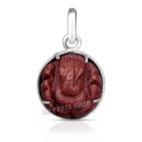 Ganpati Pendant in Red Sun Stone with Pure Silver