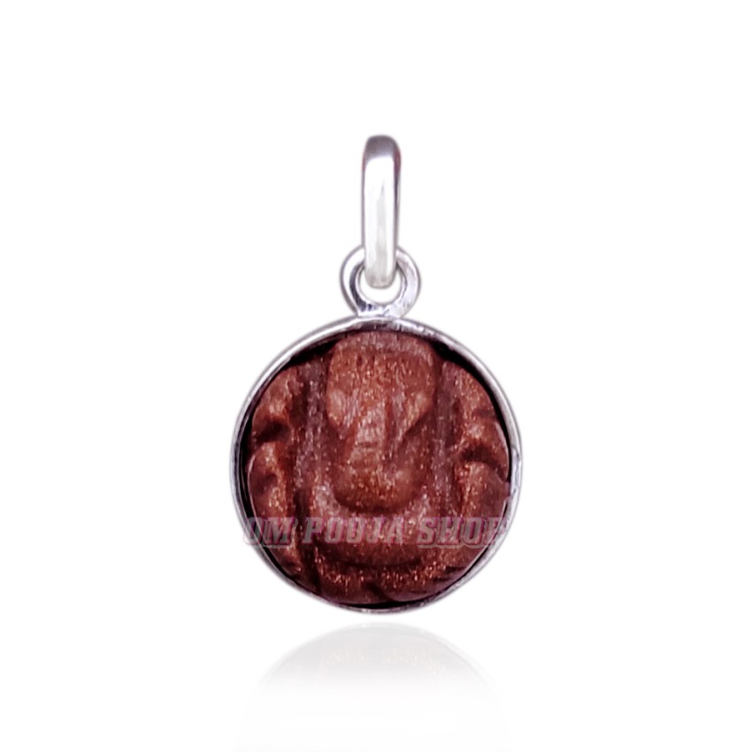 Ganpati Pendant in Red Sun Stone with Pure Silver