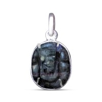 Labradorite Stone Ganesha Pendant in Pure Silver