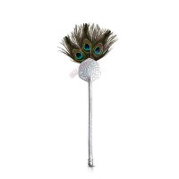 Peacock Feather Tilak Applying German Silver Stick