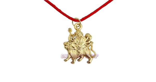 Gold Plated Mata Rani Gold Plated Hindu Religious Pendant Jai Maa Sherawali 