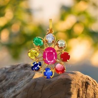 Navratan Flower Shape Locket Pendant for Men & Women