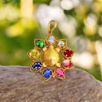 Navratna Tortoise Golden Pendant in Copper 