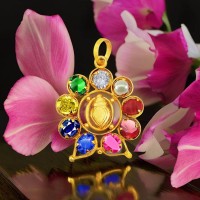 Navratna Vishnu Shankham Golden Pendant in Copper 