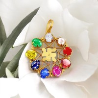 Swastika Navratna Golden Pendant Locket in Copper 