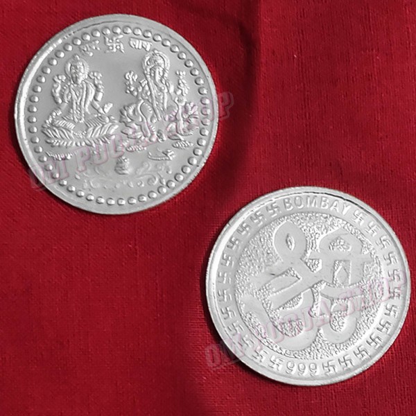 10g Lakshmi Ganesh Om Swastik German Silver Coin – Auspicious Pooja & Gifting Silver Plated Coin