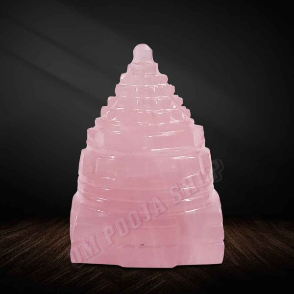 Rose Quartz Meru Shree Yantra – Natural Crystal Pyramid for Love, Harmony & Positive Energy