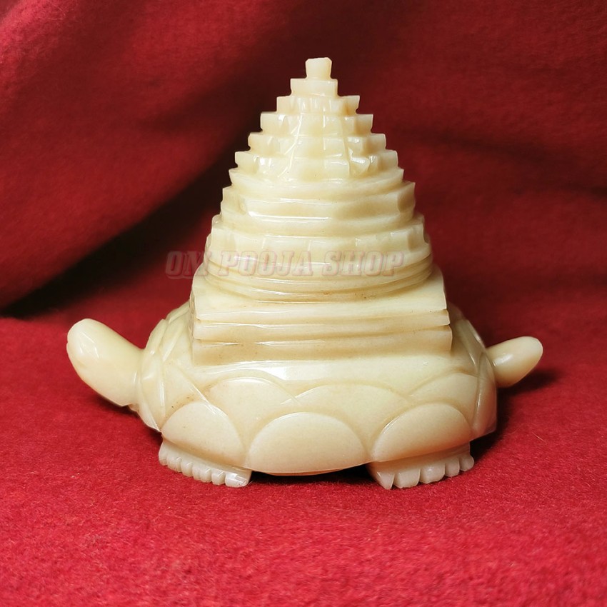 Mahalakshmi Shree Yantra on Tortoise in Ivory Agate Stone - 344 Grams