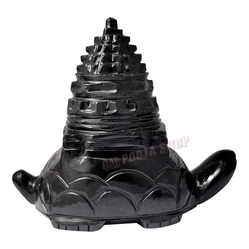 Meru Shri Yantra on Tortoise Kurma in Black Agate Stone - 215 Grams